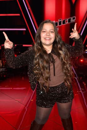 Danaya vom Team Alvaro beim Photocall mit den Finalisten und Coaches der 14. Staffel der TV-Show The Voice Kids im Studio H Berlin-Adlershof. Berlin, 03.04.2026