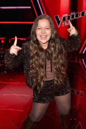 Danaya vom Team Alvaro beim Photocall mit den Finalisten und Coaches der 14. Staffel der TV-Show The Voice Kids im Studio H Berlin-Adlershof. Berlin, 03.04.2026