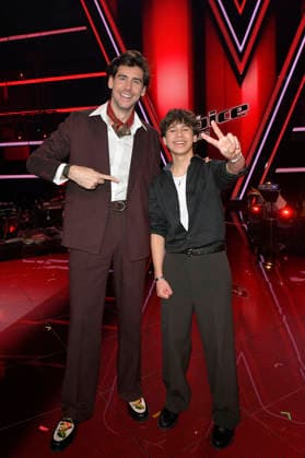 Alvaro Soler und Fabio vom Team Alvaro beim Photocall mit den Finalisten und Coaches der 14. Staffel der TV-Show The Voice Kids im Studio H Berlin-Adlershof. Berlin, 03.04.2026
