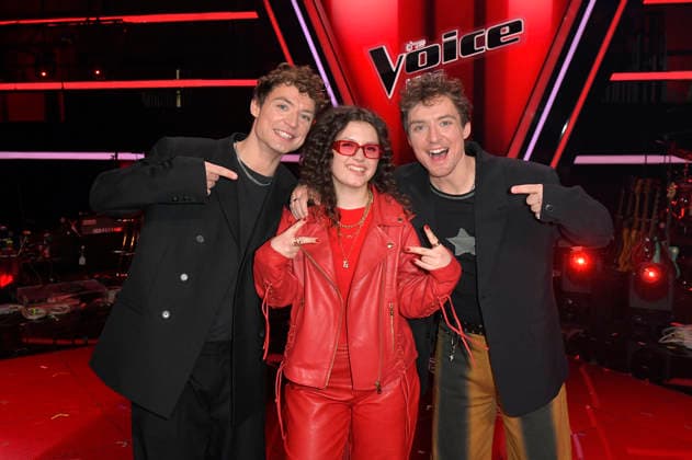Heiko Lochmann, Lionella und Roman Lochmann vom Team HE RO beim Photocall mit den Finalisten und Coaches der 14. Staffel der TV-Show The Voice Kids im Studio H Berlin-Adlershof. Berlin, 03.04.2026