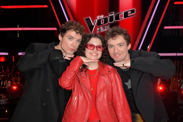 Heiko Lochmann, Lionella und Roman Lochmann vom Team HE RO beim Photocall mit den Finalisten und Coaches der 14. Staffel der TV-Show The Voice Kids im Studio H Berlin-Adlershof. Berlin, 03.04.2026