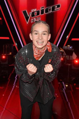 Illia vom Team HE RO beim Photocall mit den Finalisten und Coaches der 14. Staffel der TV-Show The Voice Kids im Studio H Berlin-Adlershof. Berlin, 03.04.2026