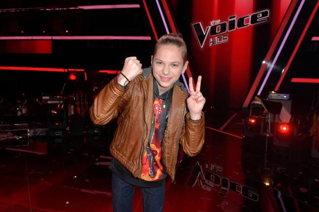 Levy vom Team HE RO beim Photocall mit den Finalisten und Coaches der 14. Staffel der TV-Show The Voice Kids im Studio H Berlin-Adlershof. Berlin, 03.04.2026