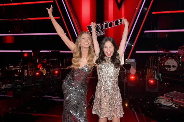 Leony und Angelina vom Team Leony beim Photocall mit den Finalisten und Coaches der 14. Staffel der TV-Show The Voice Kids im Studio H Berlin-Adlershof. Berlin, 03.04.2026