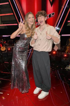 Leony und Max vom Team Leony beim Photocall mit den Finalisten und Coaches der 14. Staffel der TV-Show The Voice Kids im Studio H Berlin-Adlershof. Berlin, 03.04.2026