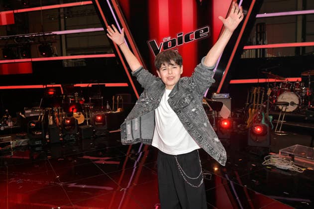 Renat vom Team Michael Patrick beim Photocall mit den Finalisten und Coaches der 14. Staffel der TV-Show The Voice Kids im Studio H Berlin-Adlershof. Berlin, 03.04.2026