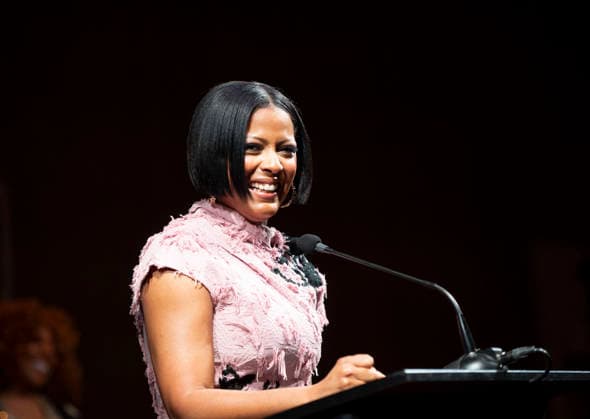 April 4, 2026, Philadelphia, Pennsylvania, United States: TAMRON HALL, American broadcast journalist, television talk show host and author, speaking at the WDAS-FM tenth annual Women Of Excellence Legend award at the luncheon held at the Philadelphia Sheraton Philadelphia United States - ZUMArf1_ 20260404_zaf_rf1_013 Copyright: xRickyxFitchettx