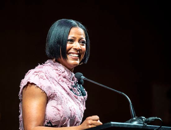 April 4, 2026, Philadelphia, Pennsylvania, United States: TAMRON HALL, American broadcast journalist, television talk show host and author, speaking at the WDAS-FM tenth annual Women Of Excellence Legend award at the luncheon held at the Philadelphia Sheraton Philadelphia United States - ZUMArf1_ 20260404_zaf_rf1_018 Copyright: xRickyxFitchettx