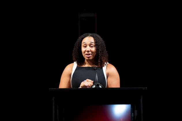April 4, 2026, Philadelphia, Pennsylvania, United States: AUTUMN LOCKWOOD, Philadelphia Eagles football coach and the first Black woman to coach in a Super Bowl, speaking during the WDAS-FM annual Women Of Excellence awards luncheon where she was honored as a Woman of Excellence held at the Philadelphia Sheraton Philadelphia United States - ZUMArf1_ 20260404_zaf_rf1_051 Copyright: xRickyxFitchettx