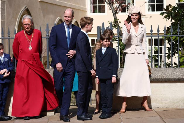 British Royal Family celebrate Easter Windsor UK. Prince William, Prince of Wales. Princess Catherine, Princess of Wales, Prince George, Princess Charlotte and Prince George at St George™s Chapel for the Easter Service. 5th April 2026. LMK430-S050426-001 Anfisa Polyushkevych Landmark Media 