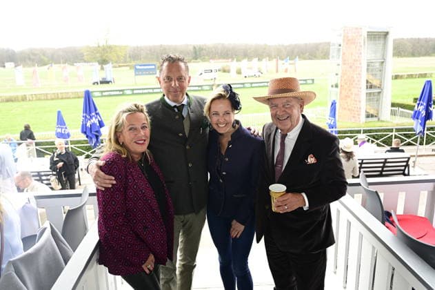 Kerstin Woltmann, Patrick Graf von Faber-Castell und Ehefrau Sandra-Sophie Gräfin von Faber-Castell und Jörg Woltmann bei der Großen Saisoneröffnung 2026 auf der Rennbahn Hoppegarten. Berlin, 05.04.2026 Copyright: xMatthiasxWehnertx