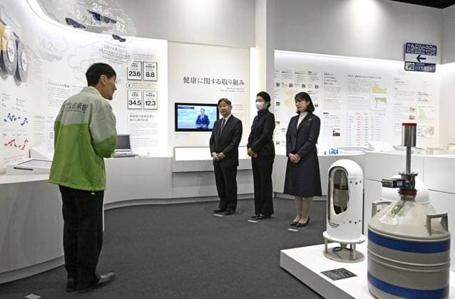 Japan imperial family s trip to Fukushima Japan s Emperor Naruhito (back, L), Empress Masako (back, C) and their daughter Princess Aiko visit the Great East Japan Earthquake and Nuclear Disaster Memorial Museum in Futaba, a Fukushima Prefecture town that co-hosts the crippled Fukushima Daiichi nuclear power plant, on April 6, 2026. Fifteen years after the earthquake, tsunami and nuclear disasters that struck northeastern Japan in March 2011, they are visiting the prefecture to see the recovery efforts firsthand.  A14AA0005440243P