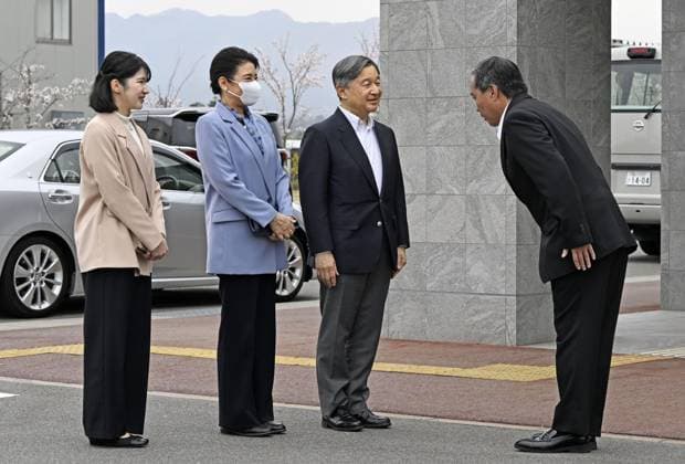 Japan imperial family s trip to Fukushima Japan s Emperor Naruhito (2nd from R), Empress Masako and their daughter Princess Aiko arrive at the Historical Archive Museum of Tomioka in Tomioka, Fukushima Prefecture, on April 7, 2026. The imperial family is visiting Fukushima Prefecture to observe recovery efforts after a massive earthquake and tsunami struck the region in March 2011, triggering a nuclear accident at the Fukushima Daiichi power plant.  A14AA0005440485P