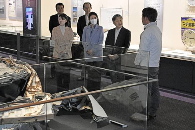 Japan imperial family s trip to Fukushima Japan s Emperor Naruhito (2nd from R), Empress Masako and their daughter Princess Aiko visit the Historical Archive Museum of Tomioka in Tomioka, Fukushima Prefecture, on April 7, 2026. The imperial family is visiting Fukushima Prefecture to observe the recovery efforts after a massive earthquake and tsunami struck the region in March 2011, triggering a nuclear accident at the Fukushima Daiichi power plant.  A14AA0005440487P