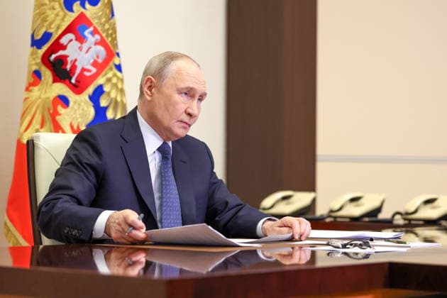 RUSSIA, MOSCOW - APRIL 7, 2026: Russia s President Vladimir Putin holds a video conference meeting on the current situation in the Republic of Dagestan. Alexander Kazakov Russian Presidential Press and Information Office TASS  91004591