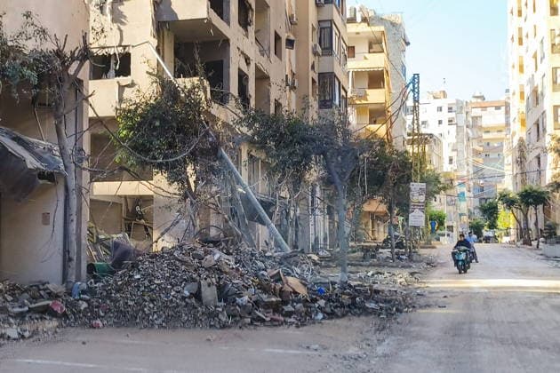 LEBANON, BEIRUT - APRIL 7, 2026: A view of a damaged building across the offices of Al Mayadeen, a Lebanese television channel. Ankhar Kochneva TASS  91006512