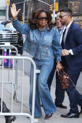 NEW YORK, NY- APRIL 7: Oprah Winfrey seen at The Late Show with Stephen Colbert on April 7, 2026 in New York City. Copyright: xRWx
