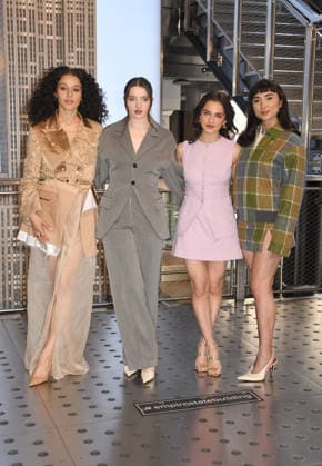 NEW YORK, NY- APRIL 7: Chase Infiniti. Lucy Halliday, Mattea Conforti and Rowan Blanchard pictured as the cast of Hulu™s The Testaments to Visit the Empire State Building Ahead of April 8 Premiere on April 7, 2026 in New York City. Copyright: xmpi099 MediaPunchx