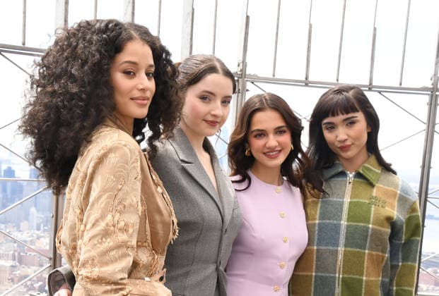 NEW YORK, NY- APRIL 7: Chase Infiniti. Lucy Halliday, Mattea Conforti and Rowan Blanchard pictured as the cast of Hulu™s The Testaments? to Visit the Empire State Building Ahead of April 8 Premiere on April 7, 2026 in New York City. Copyright: xmpi099 MediaPunchx