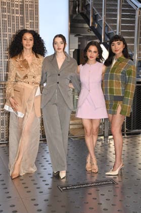 NEW YORK, NY- APRIL 7: Chase Infiniti. Lucy Halliday, Mattea Conforti and Rowan Blanchard pictured as the cast of Hulu™s The Testaments to Visit the Empire State Building Ahead of April 8 Premiere on April 7, 2026 in New York City. Copyright: xmpi099 MediaPunchx