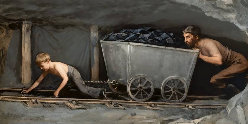 Historische Abbildung, Kinderarbeit im Kohlebergbau, Hurriker, die ein Kordel ziehen, 19. Jahrhundert Historical illustration, child labour in the coal mining industry, hurriers pulling a corf, 19th Century Copyright: imageBROKER Heinz-DieterxFalkens iblhfa17300532.jpg