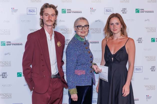 Foto IPP - Emanuela Vertolli Gruppo Editoriale LiveMedia Rome 07 04 2026 Nella foto: Luca Chikovani, Barbara Bouchet and Nutsa Khubulava attend the photocall for the presentation of the 16th edition of French film festival Rendez-Vous on April 07, 2026 in the French Embassy at Palazzo Farnese in Rome, Italy Italy Photo Press - World Copyright Photocall - Rendez-Vous News