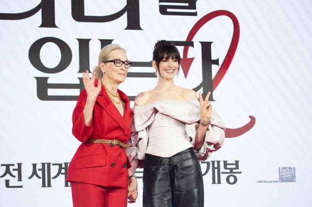 Meryl Streep and Anne Hathaway, Apr 8, 2026 : Actresses Meryl Streep (L) and Anne Hathaway at a press conference for the comedy drama film The Devil Wears Prada 2 in Seoul, South Korea.  aflo_326274270