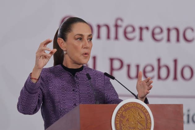 Mexico™s President Claudia Sheinbaum News Conference Mexico™s President Claudia Sheinbaum Pardo speaks about the plan to advance energy sovereignty and the decision to develop natural gas, during a news conference at the National palace. on April 8, 2026 in Mexico City, Mexico. (Photo by Carlos Santiago Eyepix Group) Copyright: xCarlosxSantiagox xEyepixxGroupx CS_08042026_180246