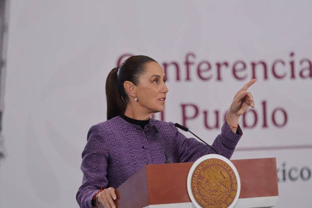 Mexico™s President Claudia Sheinbaum News Conference Mexico™s President Claudia Sheinbaum Pardo speaks about the plan to advance energy sovereignty and the decision to develop natural gas, during a news conference at the National palace. on April 8, 2026 in Mexico City, Mexico. (Photo by Carlos Santiago Eyepix Group) Copyright: xCarlosxSantiagox xEyepixxGroupx CS_08042026_180252