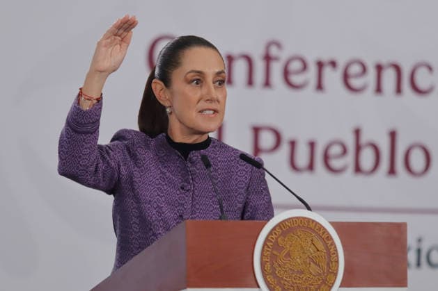 Mexico™s President Claudia Sheinbaum News Conference Mexico™s President Claudia Sheinbaum Pardo speaks about the plan to advance energy sovereignty and the decision to develop natural gas, during a news conference at the National palace. on April 8, 2026 in Mexico City, Mexico. (Photo by Carlos Santiago Eyepix Group) Copyright: xCarlosxSantiagox xEyepixxGroupx CS_08042026_180253