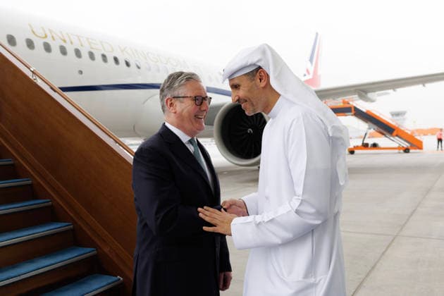 Prime Minister Keir Starmer visits United Arab Emirates 09 04 2026. Abu Dhabi, United Arab Emirates. Prime Minister Keir Starmer meets Khaldoon Al Mubarak as he visits United Arab Emirates., Credit:Ben Perry Avalon United Arab Emirates, Saudi Arabia, Abu Dhabi  Copyright: xBenxPerryx xAvalonx 1089700241