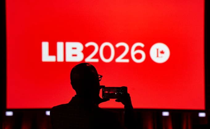 April 9, 2026, Montreal, Pq, CANADA: An attendee takes a photo of the main stage at the Liberal Convention in Montreal on Thursday, April 9, 2026. Montreal CANADA  - ZUMAc35_ 20260409_zaf_c35_048 Copyright: xChristinnexMuschix