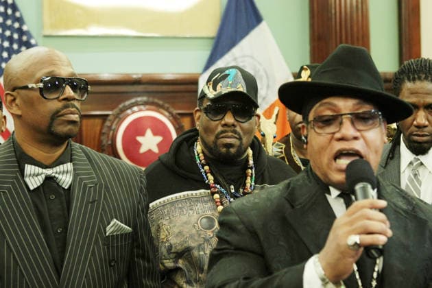 **FILE PHOTO** Afrika Bambaataa Has Passed Away. 12 March 2014 -New York, NY- (L-R) Recording Artists Grand Master Caz, Afrika Bambatta and Grand Master Melle Mel attends the New York City Council presentations of proclamations to Hip Hop Legends, Pioneers and Contributors during a formal New York City Council session held at New York City Hall in the Council Chambers on March 12, 2014 in New York City. Copyright: xmpi43 MediaPunchx