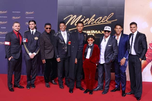 Michael Bigi Jackson, Prince Michael Jackson, Jackie Jackson, Jermaine Jackson, Marlon Jackson, Juliano Valdi, Filmpremiere zu Michael auf dem Uber Platz Berlin Datum: 10.04.2026 Copyright: xEventpress Kratschx