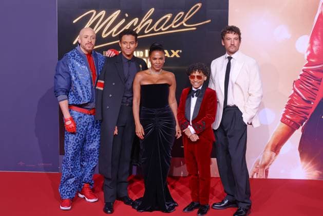 Michael KeiLyn Durrel Jones, Jaafar Jackson, Nia Long, Juliano Valdi, Miles Teller Filmpremiere zu Michael auf dem Uber Platz Berlin Datum: 10.04.2026 *** Michael KeiLyn Durrel Jones, Jaafar Jackson, Nia Long, Juliano Valdi, Miles Teller Film premiere for Michael on Uber Platz Berlin Date 10 04 2026 Copyright: xEventpress Kratschx