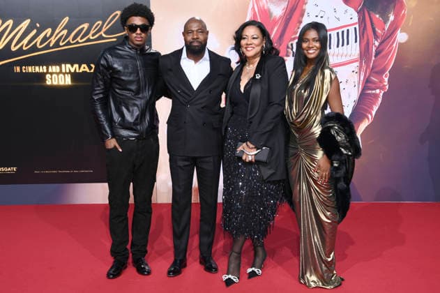 Brando Fuqua, Antoine Fuqua, Lela Rochon und Asia Fuqua bei der Premiere des Kinofilms Michael in der Uber Eats Music Hall. Berlin, 10.04.2026