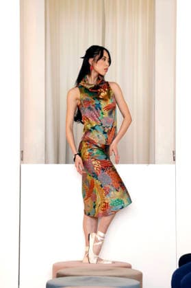 Miho Shiratori bei der Anja Gockel Fashion Show Frisches für die Sinne im Showroom Paris 44 by Anja Gockel. Berlin, 10.04.2026