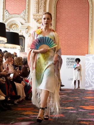 April 11, 2026, Madrid, Madrid, Spain: MADRID, SPAIN - APRIL 11: A model showcases a creation by MANUELA MASAGO during the Pasarela EspaoÂ±ola LimeLife at Casino Gran Via on April 11, 2026 in Madrid, Spain. Madrid Spain  - ZUMAh199 20260411_zip_h199_005 Copyright: xAaronxHerediax