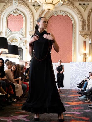 April 11, 2026, Madrid, Madrid, Spain: MADRID, SPAIN - APRIL 11: A model showcases a creation by GIMENA CARAM during the Pasarela EspaoÂ±ola LimeLife at Casino Gran Via on April 11, 2026 in Madrid, Spain Madrid Spain - ZUMAh199 20260411_zip_h199_002 Copyright: xAaronxHerediax
