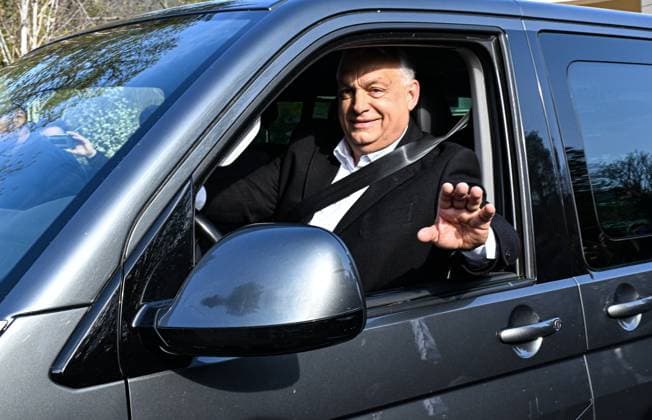 Hungary Parliamentary Election 9142471 12.04.2026 Hungarian Prime Minister Viktor Orban departs after he cast his ballot during the Hungarian parliamentary elections outside a polling station in Budapest, Hungary. Ekaterina Chesnokova Sputnik Budapest Hungary  Copyright: xEkaterinaxChesnokovax