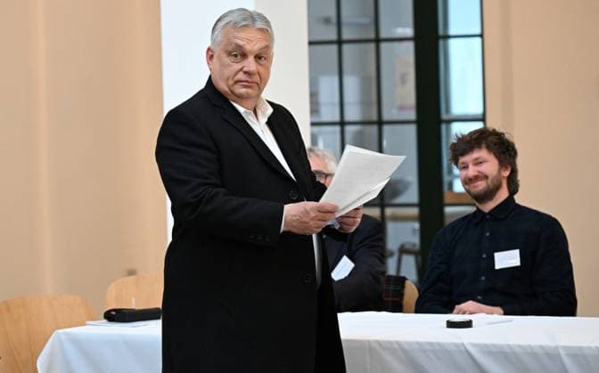 Hungary Parliamentary Election 9142482 12.04.2026 Hungarian Prime Minister Viktor Orban prepares to cast his ballot at a polling station during the Hungarian parliamentary elections in Budapest, Hungary. Ekaterina Chesnokova Sputnik Budapest Hungary  Copyright: xEkaterinaxChesnokovax