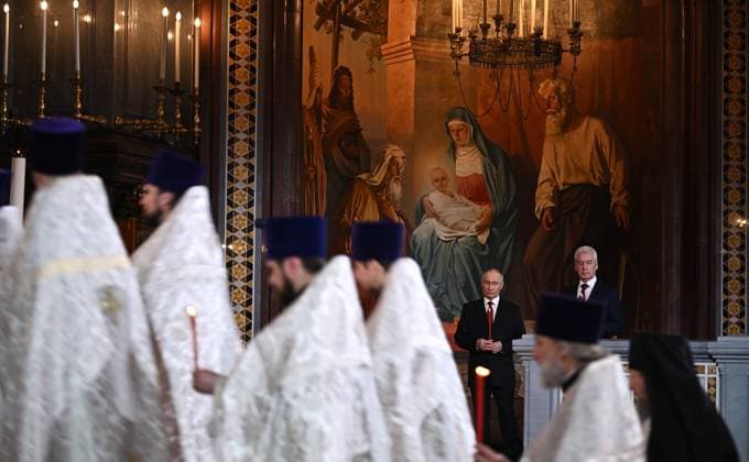 Russian President Vladimir Putin joins Orthodox Christians in celebrating Orthodox Easter, Russian President Vladimir Putin joins Orthodox Christians in celebrating Orthodox Easter, extending greetings to all citizens of Russia and emphasizing the role of spiritual values ??and religious traditions in strengthening social cohesion. In Moscow, Russia, April 12, 2026. Photo by Russian President official apaimages Russia Russia Russian Federation 120426_Russia_RPO_00(1) Copyright: xapaimagesxRussianxForeignxMinistry sxofficialx xapaimagesx