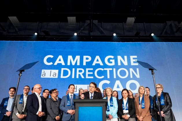 April 12, 2026, Drummondville, Pq, CANADA: CAQ leadership candidate Bernard Drainville gives remarks at the CAQ leadership convention in Drummondville, Que., on Sunday, April 12, 2026. Drummondville CANADA  - ZUMAc35_ 20260412_zaf_c35_047 Copyright: xChristopherxKatsarovx