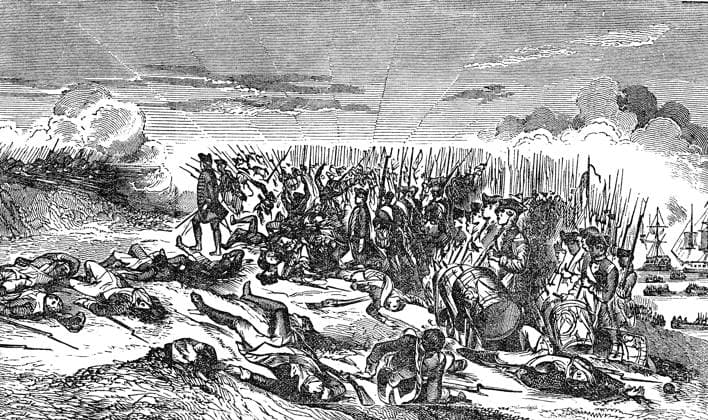 Battle of Bunker Hill, June 17, 1775, in Boston. A bloody battle with heavy British losses (American War of Independence). Engraving, 1855 RECORD DATE NOT STATED *** Battle of Bunker Hill, June 17, 1775, in Boston A bloody battle with heavy British losses American War of Independence Engraving, 1855 RECORD DATE NOT STATED  Copyright: x HJL Opale.photox