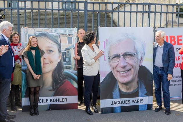 Paris, France le 14 Avril, 2026 - Ceremonie de decrochage des portraits de Cecile Kohler et Jacques Paris devant l Assemblee nationale POLITIQUE, ASSEMBLEE NATIONALE, OTAGES, IRAN, LIBERATION, LIBERTE  Copyright: xVincentxIsorex
