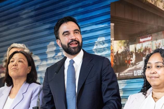 April 14, 2026, New York, New York, USA: Mayor Zohran Mamdani speaks during press conference to discuss opening of city-owned grocery stores at La Marqueta in New York, NY on April 14, 2026. He was joined among others by Deputy Mayor for Economic Justice Julie Su and Manhattan Borough President Brad Hoylman-Sigal. Mayor announced that city-owned grocery store will be build from the ground up and open in 2029. A private operator of the store will manage daily operations and be contractually required to pass savings directly to customers on a core basket of everyday staples. Store employees will be paid union level salaries and receive benefits however they will not be a union members. New York USA - ZUMAr339 20260414_znp_r339_001 Copyright: xLevxRadinx