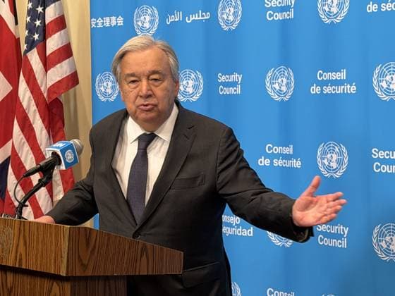 United Nations Secretary-General Antonio Guterres NEW YORK, USA - APRIL 14: United Nations Secretary-General Antonio Guterres speaks in New York, United States on April 14, 2026. Guterres has issued a stern warning that international law is being trampled underfoot globally, calling for an urgent and serious return to negotiations to end the conflict between the US Israel and Iran. Islam Dogru Anadolu New York United States. Editorial use only. Please get in touch for any other usage.  Copyright: x2026xAnadoluxIslamxDogrux