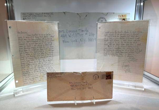 April 13, 2026, New York, New York, USA: A handwitten letter and envelope from Tupac Shakur to his girlfriend at the time Desiree Smith, penned from prison, ca. 1995, estimate $20,000 - $30,000, seen at the press preview for the SothebyÃ¢â‚¬â ¢s New York Rock and Pop Sale held at the Breuer Building. New York USA - ZUMAk03_ 20260413_zaf_k03_028 Copyright: xNancyxKaszermanx