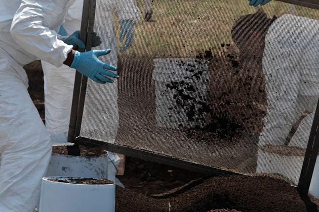 April 14, 2026, Mexico City, Cdmx, Mexico: Between the borders of the Tlahuac region of Mexico City and Chalco, State of Mexico, lie the lagoons that divide these areas. Within a particular zone known as Lagunas de La Habana (Havana Lagoons), more than 500 human skeletal remains (teeth and bones from different parts of the body) have been found to date, buried in the mud at a very shallow depth. This is because it is a chinampa (floating garden) area, making it impossible that this area was used as a cemetery. The remains are found at a very shallow depth; after only 20 centimeters, the water reaches the lagoon. The search continues, carried out by personnel from the Attorney General s Offices, police, the National Guard, and the State - ZUMAp204 20260414_zip_p204_022 Copyright: xJosuexPerezx