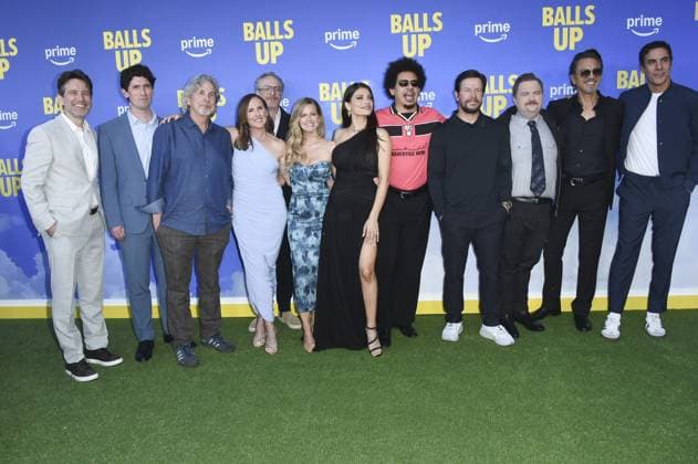 Eric AndrÃ©, Molly Shannon, Mark Wahlberg, Andrew Muscato, Paul Walter Hauser, Benjamin Bratt, Sacha Baron Cohen, Rhett Reese, Peter Farrelly, Eva De Dominici at arrivals for BALLS UP Premiere, Harmony Gold Theater, Los Angeles, CA, April 14, 2026. Photo By: Elizabeth Goodenough Everett Collection BALLS UP Premiere PUBLICATIONXNOTxINxCANxCHNxFRAxITAxJPNxNORxPOLxRUSxESPxUKxUSA